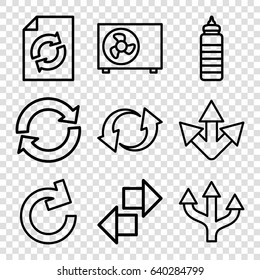 Refresh icons set. set of 9 refresh outline icons such as reload, update, air conditioner, arrow