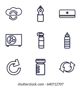 Refresh icons set. set of 9 refresh outline icons such as update, air conditioner, cloud sync, reload, bottle for fitness
