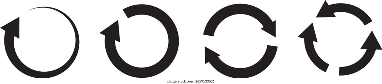 Conjunto de iconos de actualización. Vector de flecha circular. Signo de trabajo en progreso, Iconos de flechas de rotación, Iconos de flechas circulares, símbolo de icono de flecha de rotación
