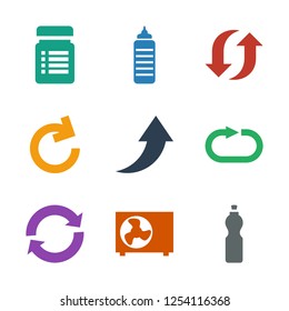 refresh icons. Trendy 9 refresh icons. Contain icons such as fitness bottle, air conditioner, reload, reload replay, arrow, update, bottle for fitness. refresh icon for web and mobile.