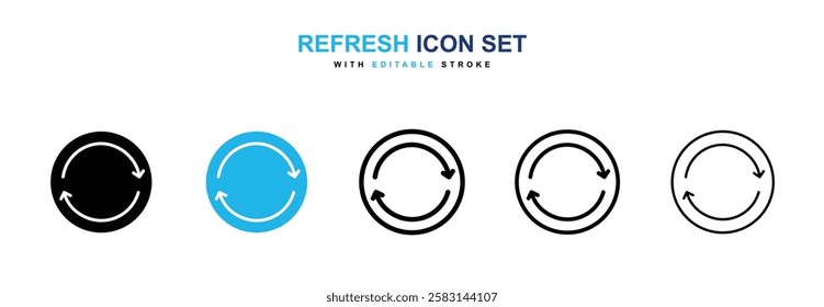 Refresh icons vector collection in black and blue colors on white background