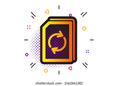 Refresh Information File sign. Halftone circles pattern. Update Document icon. Paper page concept symbol. Classic flat update document icon. Vector