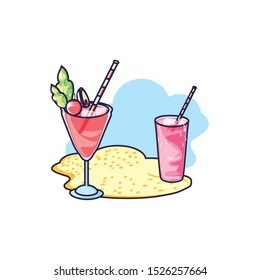 refresh juice in the beach with cocktail vector illustration design