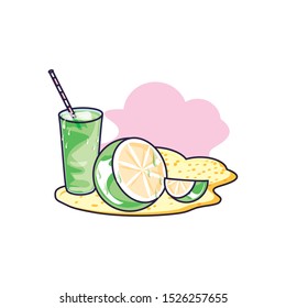 refresh juice in the beach with lemons fruit vector illustration design