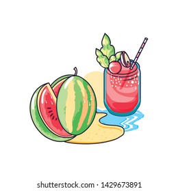 refresh juice in the beach with slice watermelon