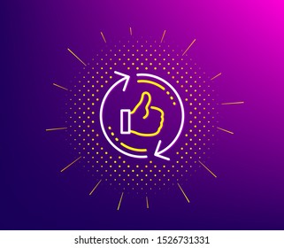 Refresh like line icon. Halftone pattern. Thumbs up sign. Positive feedback symbol. Gradient background. Refresh like line icon. Yellow halftone pattern. Vector