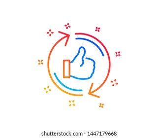 Refresh like line icon. Thumbs up sign. Positive feedback symbol. Gradient design elements. Linear refresh like icon. Random shapes. Vector