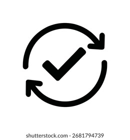 ícone Atualizar linha com marca de seleção. símbolo do workflow. ícone da linha do processo