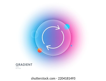 Refresh line icon. Gradient blur button with glassmorphism. Rotation arrow sign. Reset or Reload symbol. Transparent glass design. Full rotation line icon. Vector