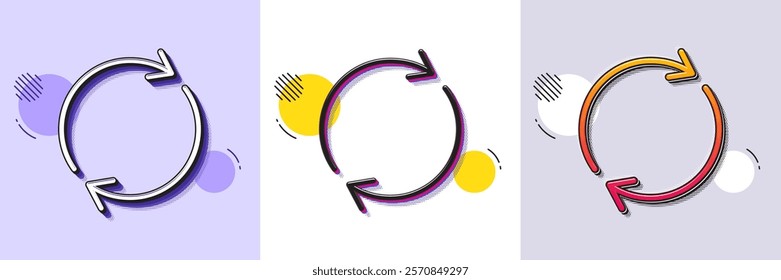 Refresh line icon. Halftone dotted pattern. Gradient icon with grain shadow. Rotation arrow sign. Reset or Reload symbol. Line full rotation icon. Various designs. Vector