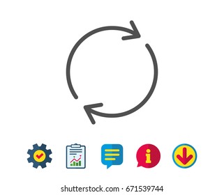 Refresh line icon. Rotation arrow sign. Reset or Reload symbol. Report, Service and Information line signs. Download, Speech bubble icons. Editable stroke. Vector