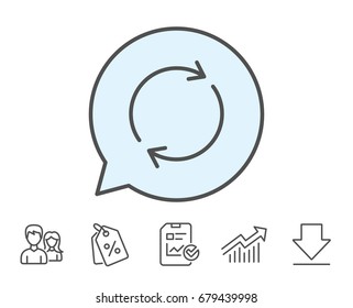 Refresh line icon. Rotation arrow sign. Reset or Reload symbol. Report, Sale Coupons and Chart line signs. Download, Group icons. Editable stroke. Vector