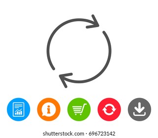 Refresh line icon. Rotation arrow sign. Reset or Reload symbol. Report, Information and Refresh line signs. Shopping cart and Download icons. Editable stroke. Vector