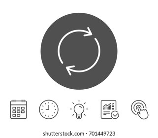 Refresh line icon. Rotation arrow sign. Reset or Reload symbol. Report, Clock and Calendar line signs. Light bulb and Click icons. Editable stroke. Vector