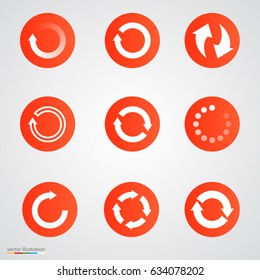 Refresh, loading or repeat arrow set. Vector illustration