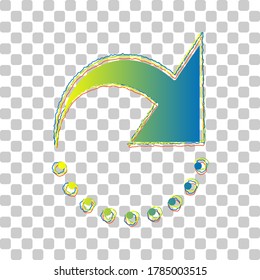Refresh motion arrow sign. Blue to green gradient Icon with Four Roughen Contours on stylish transparent Background. Illustration.