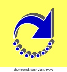 Pfeilzeichen aktualisieren. Blaues Symbol mit weißem Schlaganfall in 3D auf gelbem Hintergrund. Illustration.