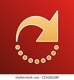 Refresh motion arrow sign. Golden gradient Icon with contours on redish Background. Illustration.