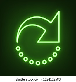 Refresh motion arrow sign. Green neon icon in the dark. Blurred lightening. Illustration.