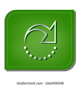 Refresh motion arrow sign. Silver gradient line icon with dark green shadow at ecological patched green leaf. Illustration.