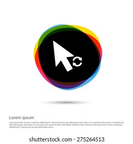 refresh mouse pointer icon, White pictogram icon creative circle Multicolor background. Vector illustration. Flat icon design style