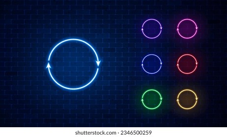 Refresh neon icon set. Glowing reload sign. Vector illustration