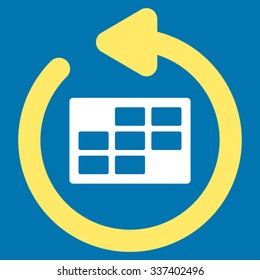 Refresh Organizer vector icon. Style is bicolor flat symbol, yellow and white colors, rounded angles, blue background.