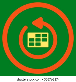 Refresh Organizer vector icon. Style is bicolor flat rounded symbol, orange and yellow colors, rounded angles, green background.