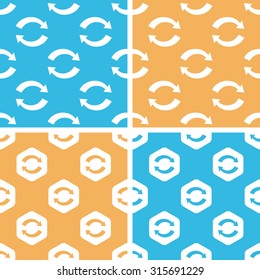 Refresh pattern set, simple and hexagon, on yellow or blue background