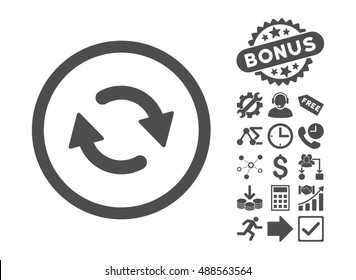 Refresh pictograph with bonus pictogram. Vector illustration style is flat iconic symbols, gray color, white background.