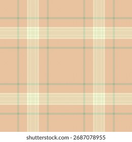 Atualizar tecido sem costura xadrez, padrão de fundo de tartan hippy. Vetor de verificação de textura de tela de tendência na paleta de cores clara e laranja.