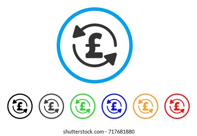 Refresh Pound Balance rounded icon. Style is a flat refresh pound balance grey symbol inside light blue circle with black, gray, green, blue, red, orange color versions.