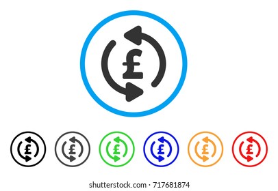 Refresh Pound Price rounded icon. Style is a flat refresh pound price gray symbol inside light blue circle with black, gray, green, blue, red, orange versions.