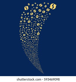 Refresh random fireworks stream. Vector illustration style is flat yellow iconic symbols on a blue background. Object fountain done from scattered pictographs.