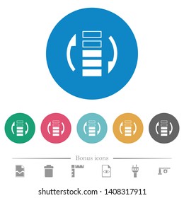 Refresh rate flat white icons on round color backgrounds. 6 bonus icons included.