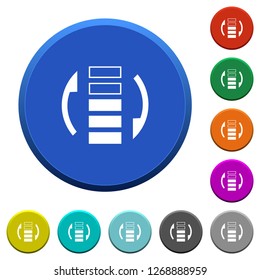 Refresh rate round color beveled buttons with smooth surfaces and flat white icons