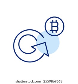 Refresh recycle arrow and bitcoin. Instant balance update, account synchronization. Pixel perfect, editable stroke icon