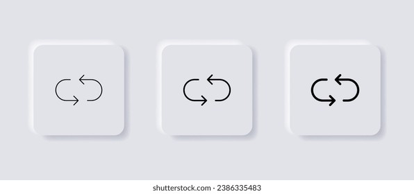 Refrescar icono de reciclaje con dos flechas de signo, sincronizar repetir y recargar iconos de flecha set convertir botón de icono Actualizar. Señales de rotación de flechas circulares. botones de neumorfismo. estilo neumórfico