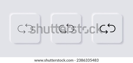 Refresh recycle icon with two arrows sign, sync repeat and reload arrow icons set convert Update icon button. Circular arrows rotation signs. neumorphism buttons. neumorphic style