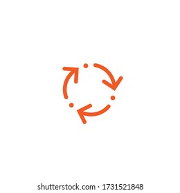 refresh, reload, consistency icon. red round rotation arrow and dots isolated on white. Exchange icon. Flat process icon. Good for web and software interfaces.  Cyclical process. Diagram. Circular arr