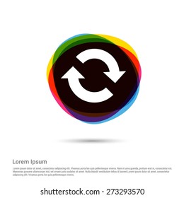 Refresh reload icon, White pictogram icon creative circle Multicolor background. Vector illustration. Flat icon design style