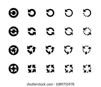 Refresh reload loop rotation icon vector different sizes flat set on white
