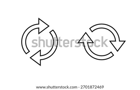 Refresh and reload outline icon. Circular arrow loop symbol. Update, sync, or repeat sign