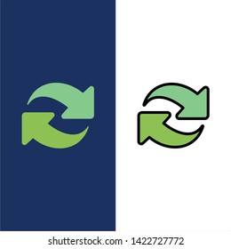 Refresh, Reload, Rotate, Repeat  Icons. Flat and Line Filled Icon Set Vector Blue Background