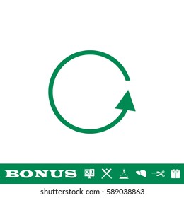 Refresh reload rotation loop icon flat. Green pictogram on white background. Vector illustration symbol and bonus button