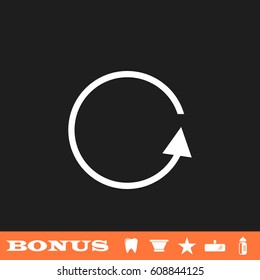 Refresh reload rotation loop icon flat. White pictogram on black background. Vector illustration symbol and bonus button tooth, vase, star, mirror, bottle