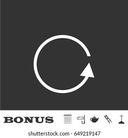 Refresh reload rotation loop icon flat. White pictogram on black background. Vector illustration symbol and bonus icons
