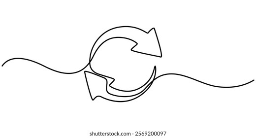 Refresh or Reload symbol vector icon in line style design for website design, app, UI, isolated on white background. Editable stroke. Vector illustration, continuous one line drawing, Multipurpose.