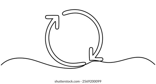 Refresh or Reload symbol vector icon in line style design for website design, app, UI, isolated on white background. Editable stroke. Vector illustration, continuous one line drawing, Multipurpose.