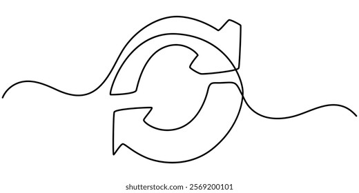 Refresh or Reload symbol vector icon in line style design for website design, app, UI, isolated on white background. Editable stroke. Vector illustration, continuous one line drawing, Multipurpose.